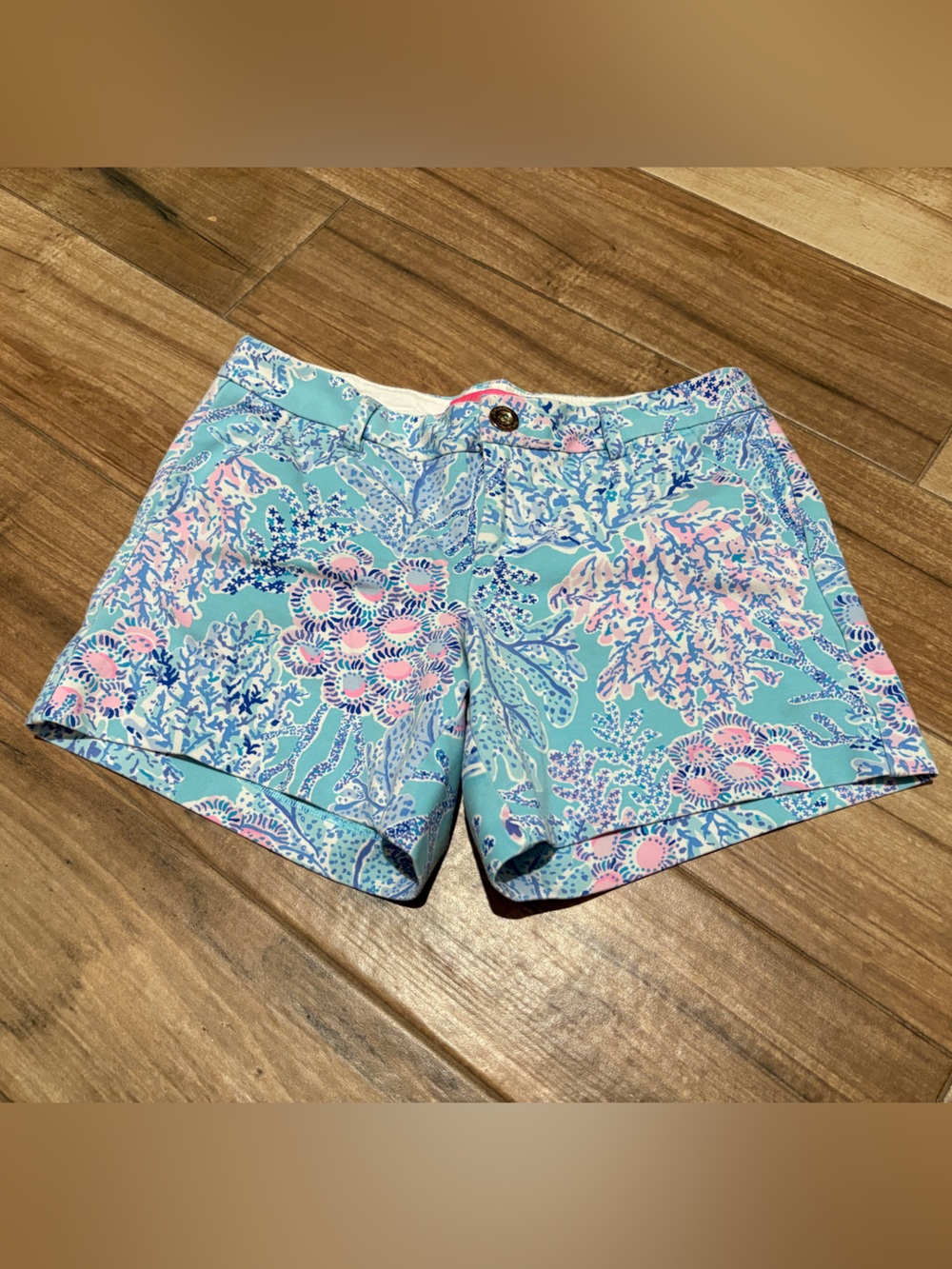 Lilly Pulitzer Aqua Floral Coral-Print Bermuda Shorts